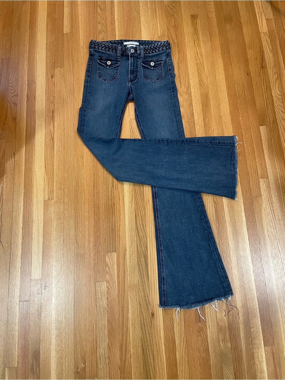 Tularosa Dark Blue Flared Jeans with Frayed Hem